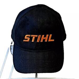 Stihl Outfitters Apparel Snapback Hat/Cap Black/Orange Spellout EUC